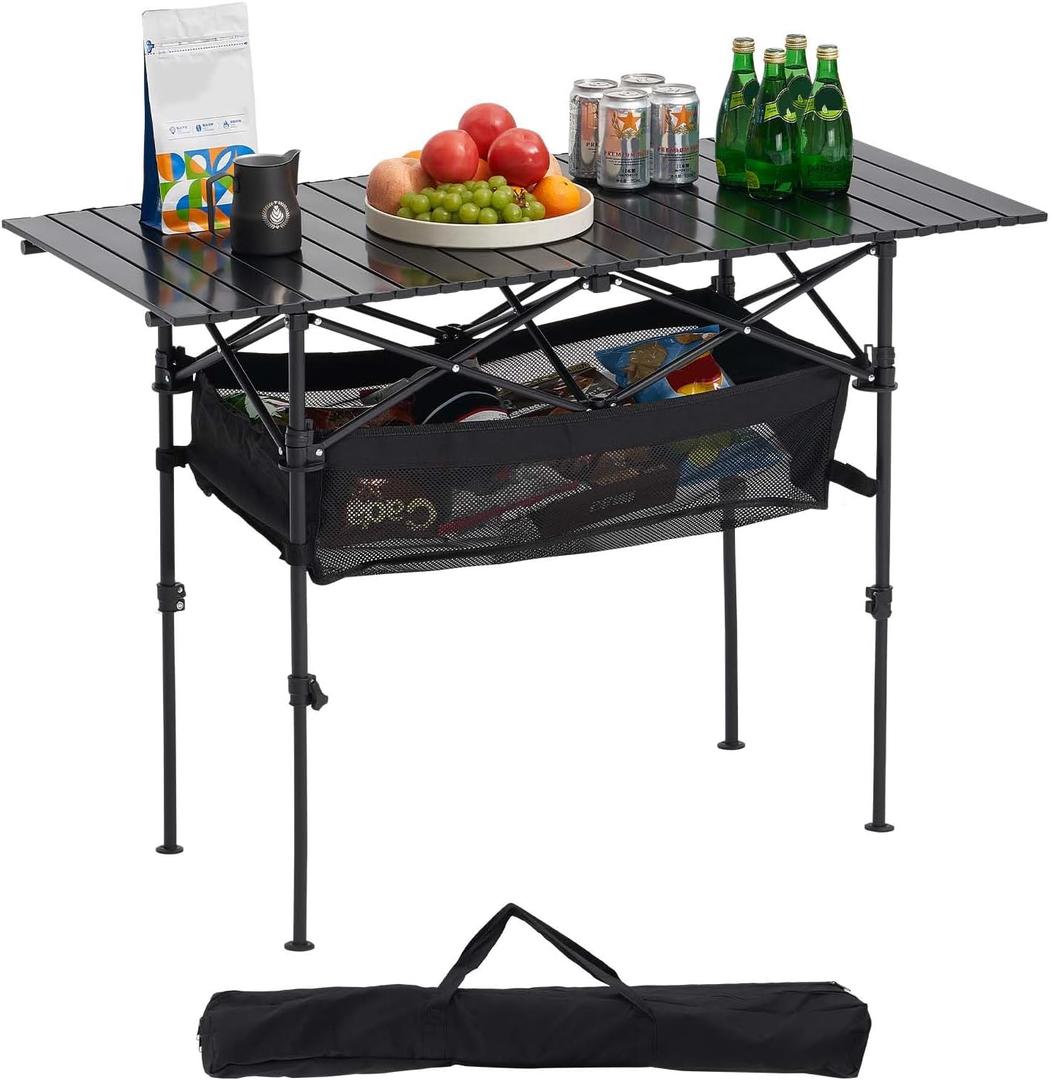 VEVOR Folding Camping Table, Portable Roll Up Side Tables, Lightweight Aluminum Beach Table for Outdoor BBQ Tailgating Picnic, Travel (47 inch-Black)