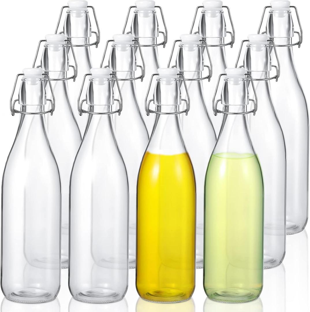 Aoriher 12 Pcs 25 oz Swing Top Glass Bottles 750 ml Glass Bottles with Caps for Home Brewing Kombucha Homemade Juices Beer Water Oil Vinegar Soda Syrup Kefir Beverages (White)