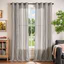 Vangao Linen Stripe Black Curtains Tickingstripe Light Filtering Window Curtains Pinstripe Printed on Beige Drapes 96 Inches Long for Living Room Bedroom Dorm 2 Panels, 50"W x 96"L