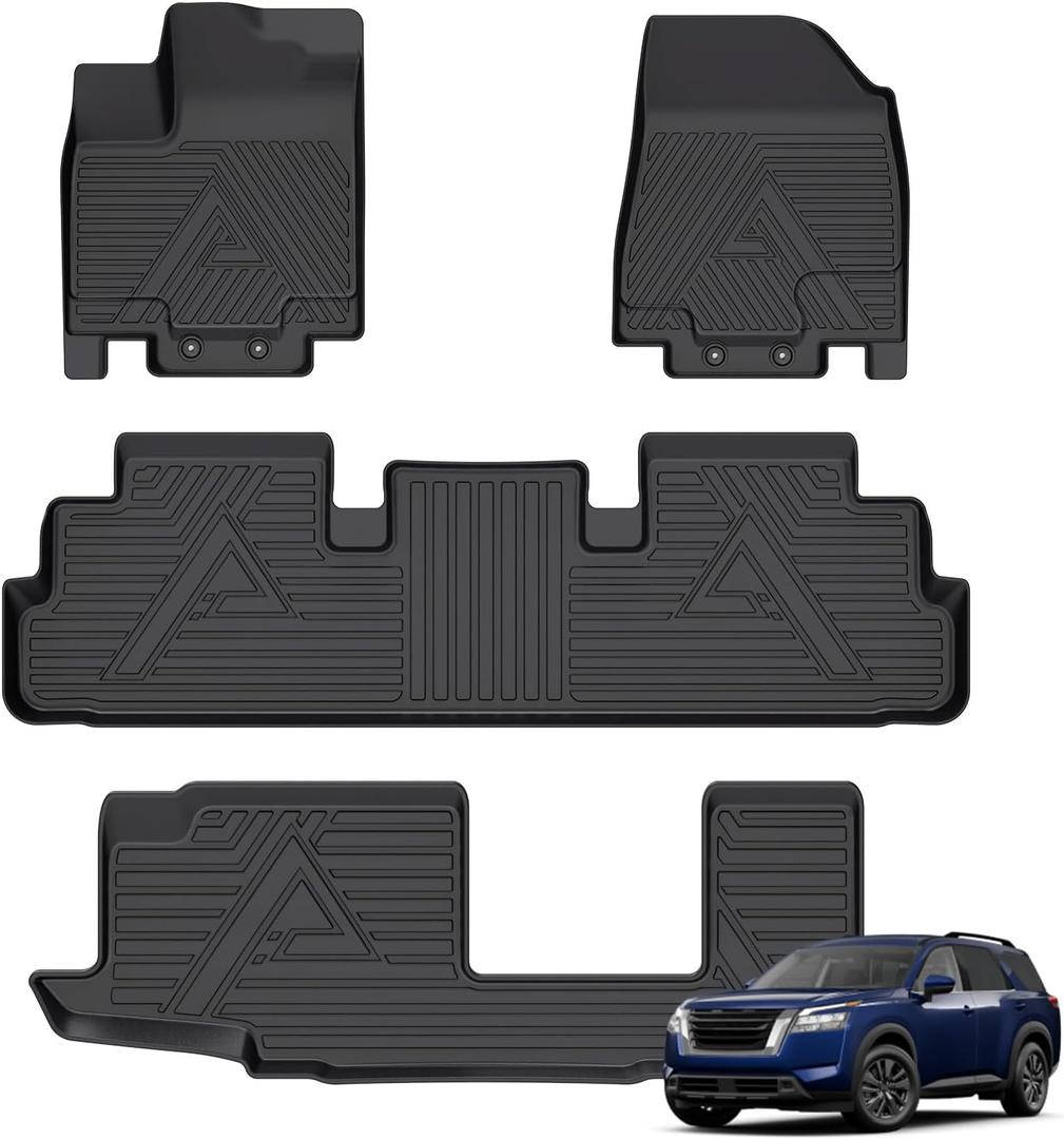 ANBINGO® Floor Mats for 2022-2025 Pathfinder 8 Seat / QX60 7 Seat Waterproof Car Mats All Weather Mats Automotive Floor Liners Front& Rear& 3rd Row Full Set Black