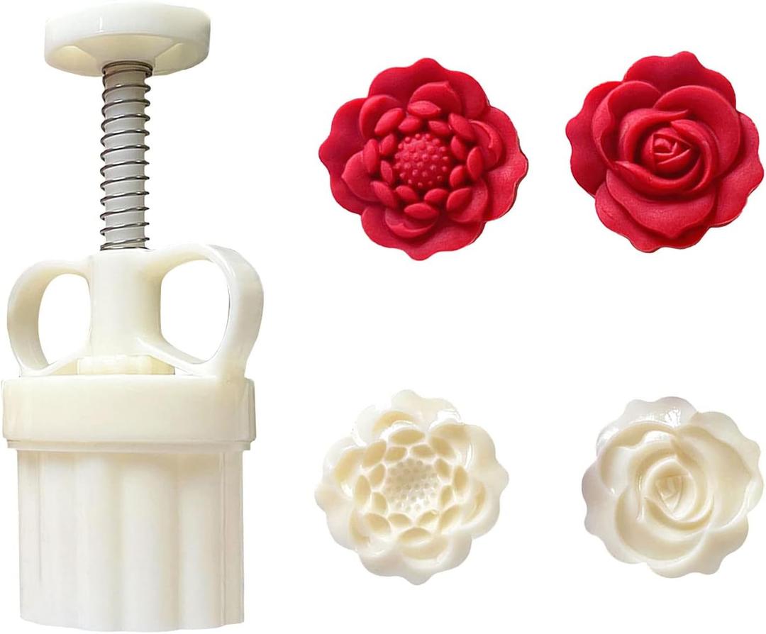 Cute Shaped DIY Mooncake MoldsMooncake Mold Thickness AdjustableHand Press Cookie Dessert stamp Pastry Decoration Tool (2 red roses)