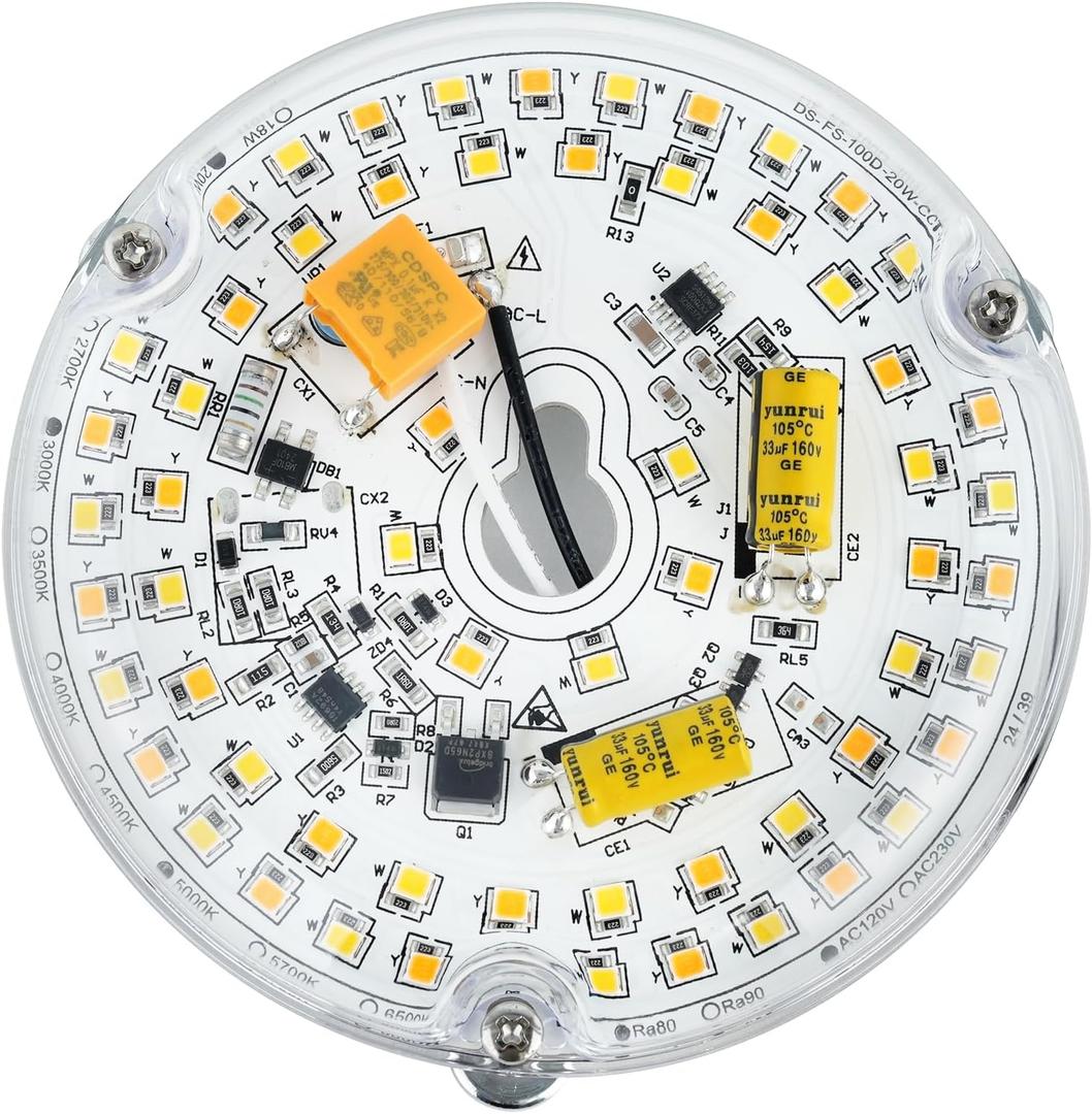4" 20W LED Ceiling Fan Light Retrofit Kit, Ceiling Light Retrofit Engine PCB, 3CCT 3000K/4000K/5000K, 120V, 2400LM, CRI90, Dimmable, ETL Listed