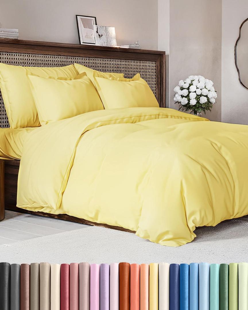 Duvet Cover Cal King Size - Extra Soft Cal King Size Duvet Cover - Lightweight, Breathable, Easy Care & Fade Free w/ Zipper Closures & Ties - 104" x 98" Inches - (Yellow) Comforter Not Included