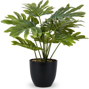 Briful Artificial Monstera Plant in Black Pot, 18" Tall Faux Tropical Greenery Potted Philodendron Plant for Home Office Tabletop Shelf Decoration