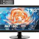 Thinlerian 17.3 Inch Computer Monitor, HD 1600x900 Display, HDMI VGA Monitor, Build-in Speakers, 60Hz, 5Ms, VESA Mountable, PC Monitor, Black