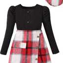 Clothes for Girls Puff Sleeve Plaid Skirt Beret 3 Piece Set 6-12Y