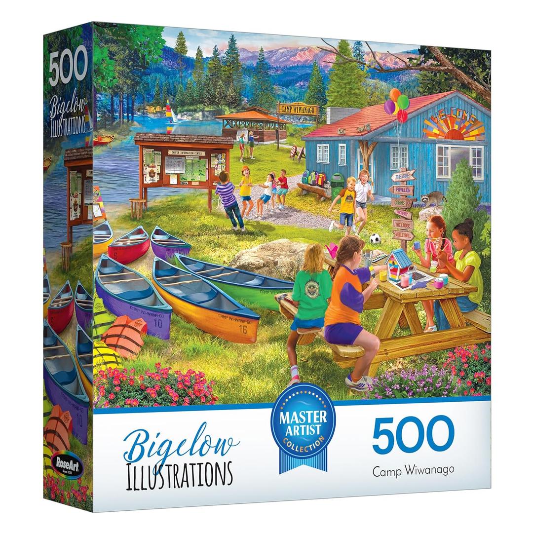 RoseArt - Bigelow Illustrations - Camp Wiwanago 500 Piece Jigsaw Puzzle - Outdoors and Summer Fun Puzzle for Adults