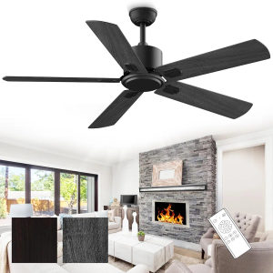 CLUGOJ Ceiling Fan with Remote, 52-inch Outdoor/Indoor Black Fan No Light with Reversible DC Motor 6 Speed with Timer, 5 Blades Fan for Patio Bedroom Living Room，02