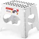 ACSTEP Folding Step Stool for Adults and Kids 11 Height Lightweight Plastic Stepping Stool Foldable Step Stool Hold up to 300lbs Non Slip Collapsible Stool for Kitchen, Bathroom, White