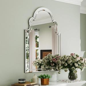 Large Arched Mirror Wall Decor, 39.4"x27.6" Scalloped Decorative Wall Mirror with Beveled Glass Frame, Bathroom, Bedroom, Living Room, or Entryway (Transparent)