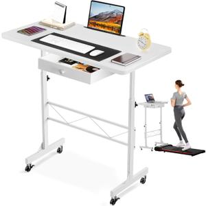 GTPLAYER Small Standing Desk Adjustable Height Small Computer Desk Mobile Portable Rolling Laptop Table with Wheels 32" Computer Workstation Sit Stand Desks Portable Standing Table Treadmill desks (Cf-white)