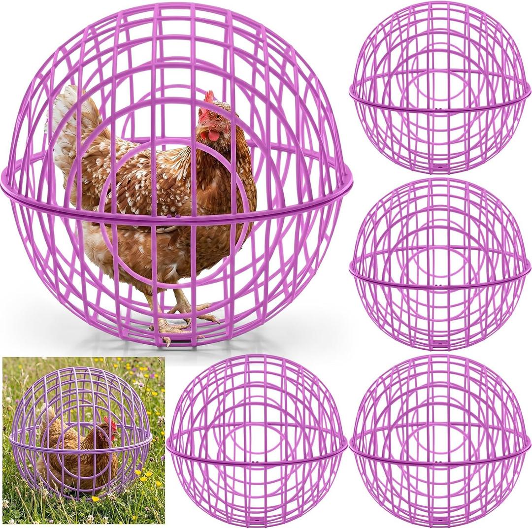 Leinuosen 4 Pack Chicken Ball Cage Movable Mesh Rabbit Coops Plastic Detachable Rolling Safety Hutch Prevents Dog Bites Horse Trampling for Bird Duck Outdoor(Purple)