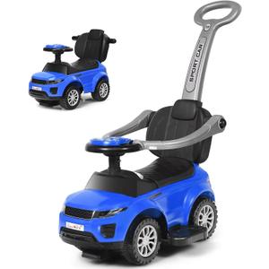 Costzon 3 in 1 Ride on Push Car, Stroller Sliding Walking Car with Horn, Music, Light, Under Seat Storage, Parental Handle, Armrest Guardrails, Ride on Toy for Boys & Girls (Blue), 35" x 17" x 33"