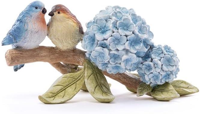 Napco Imports Decorative Home or Garden 9 x 4.5 Inch Indoor or Outdoor Tabletop Sculpture Figurine Blue and Green Bluebird and Hydrangea