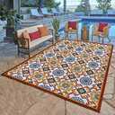 Gertmenian Textured High Low Indoor Outdoor Area Rug, Fade & UV Resistant, Abstract Floral Medallion Orange Red, 6x9 Medium, 22434