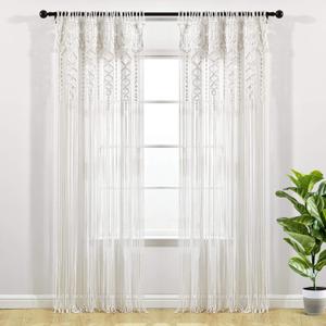 Lush Decor Boho Macrame Textured Cotton Window Curtain Panel, 40" W x 84" L, White - Room Divider or Wedding Decor - Boho, Macrame
