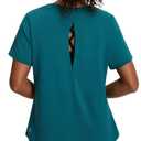 baleaf Women's Open Back Yoga Top Short Sleeve Shirt Blue XS (XS)