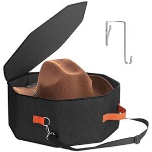 kushon Hat Storage Box for Women & Men, Hardboard Support Hat Boxes with 1 Door Hook Hat Organizer, Cowboy Hat Box for Travel, Hat Bag Hat Case (Black)