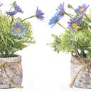 Daisy Artificial Flowers in Cement Vases 2Pcs,Daisies Faux Flowers Farmhouse Home Coffee Table Bookshelf Office Desk Decorations Kitchen Dining Room Fake Plants Indoor(Blue)