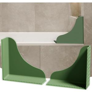 Roslim 2-Pack All-Silicone Shower Splash Guard, Bath Tub Corner Water Blocker with Strong Suction Cups, Reusable & No Sticky Adhesive, for a Secure Seal & Easy Removal, One-Piece Design, Olive Green