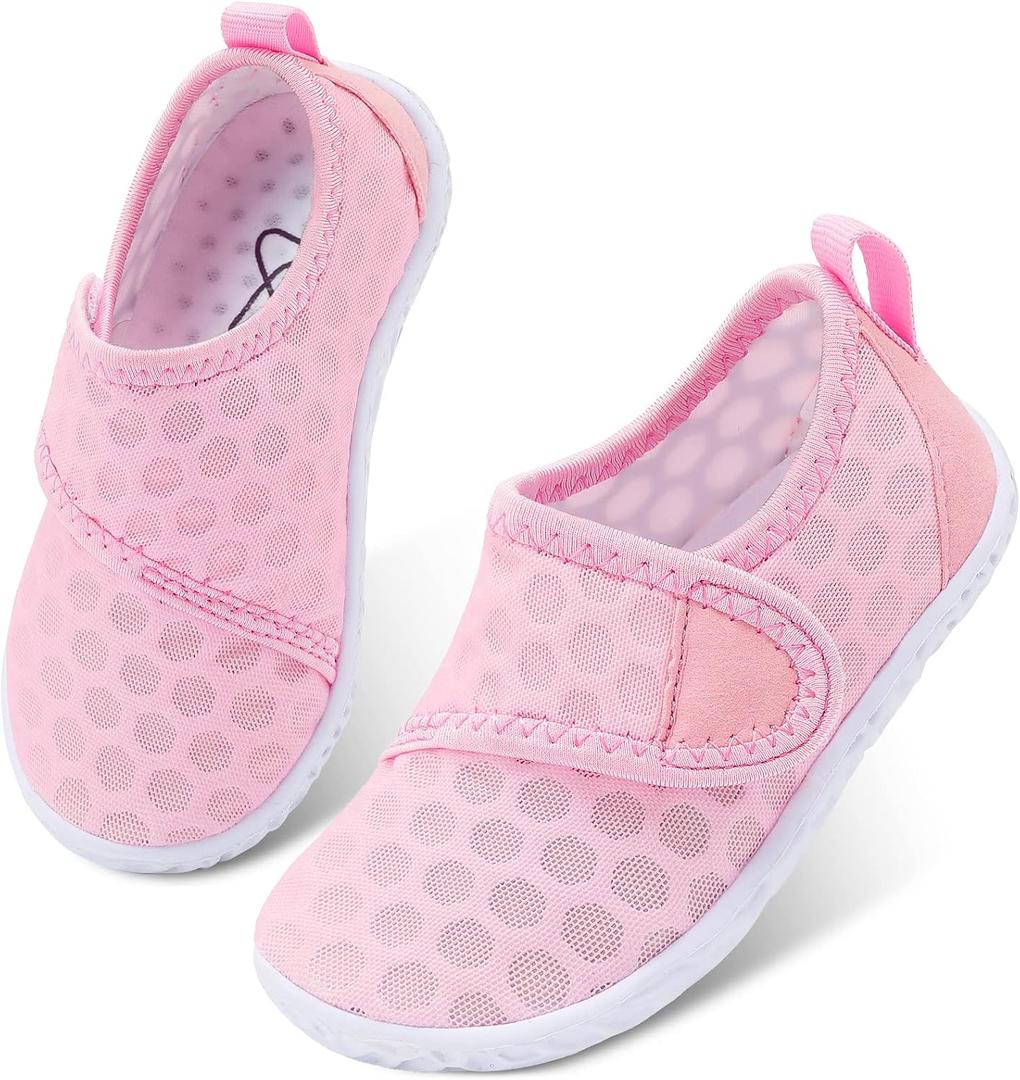 LeIsfIt Toddler Water Shoes Boys Girls Barefoot Aqua Socks Kids Breathable Quick-Dry Swim Shoes for Beach Pool Surf, Pink, 9 Toddler