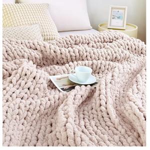 Admitrack Chunky Knit Blanket Throw, 100% Hand Knit Chenille Throw Blanket for Sofa & Home Decor, Soft and Cozy Knitted Throw Blankets (Pink，51"x63")