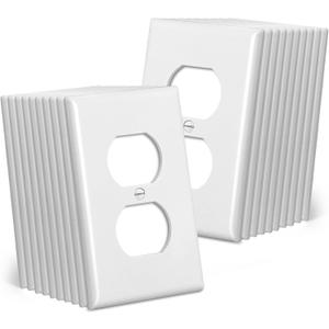 CML Mid-Size Duplex Wall Plates, 20 Pack Electrical Outlet Receptacle Covers, 1-Gang Switch Plates, Midway Size 3.18 x 5, Impact Resistant, Gloss Finish, White