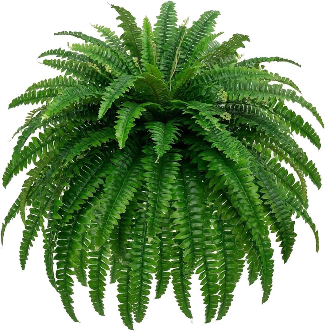 GYERB 48" Large Artificial Boston Fern Plants for Outdoor Indoor, Fake Ferns for Front Porch Hanging, Faux Greenery Bushes for Home Garden Office Decor, Silk Fern with Realistic Fronds, 88 Branches