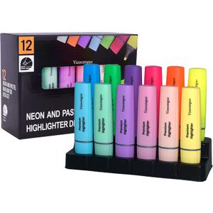 Highlighters Assorted Colors, 12 Colors with Base, Bible Highlighter, Aesthetic Highlighters, Chisel Tip Marker Pen, for Office School Supplies