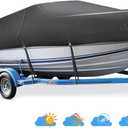 Boat Cover 16ft-18.5 ft, Heavy Duty Covers fits Bass Boats, V-Hull, Tri-Hull, Runabout, Fishing Boats, Waterproof Trailerable Boat Cover, Marine Grade Canvas Outboard Cover, (Black, Length 16' Height 12')