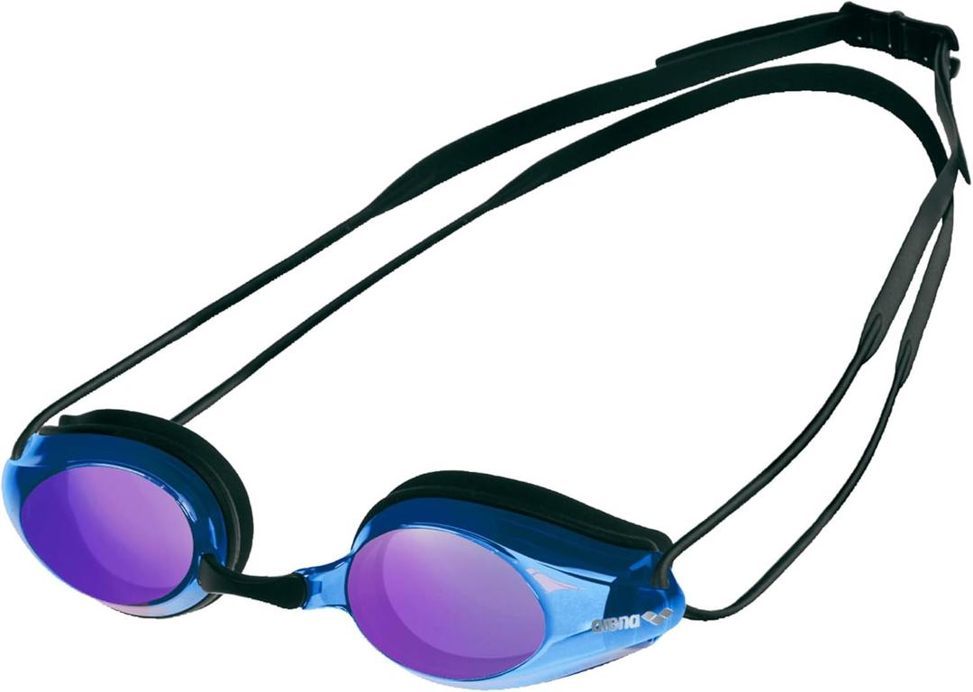 Arena Tracks Unisex Adult Essential Racing Swim Goggles Competitive Swimmers FINA-Approved Anti-Fog Mirror/Non-Mirror Lens (Black / Blue Multi / Black)