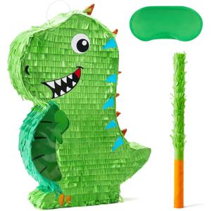 Dinosaur Pinata with Plastic Bat and Paper Blindfold15.5H X 10.5W X 3D), Cinco De Mayo Party, Dinosaur Animal Theme Parties Decorations, Indoor or Outdoor fiesta