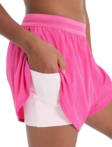 PATPAT Girls 2-in-1 Shorts, Ultra-Light Quick-Dry Active Shorts with Bamboo Viscose Liner for Kids Soccer Dance Biker Sports M