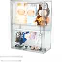 Clear Doll Display Case Compatible with Labubu- 2 Tier Organizer for 7 Inch Dolls & Clothes, Includes 20 Mini Hangers & 2 Rods | Doll Wardrobe Shelf
