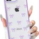 NITITOP Compatible with iPhone 7 Plus / 8 Plus Case Cute Clear Ribbon Bowknot Pattern for Girls Women Soft TPU Transparent Full Camera Lens Shockproof Protective Phone Cover - Purple