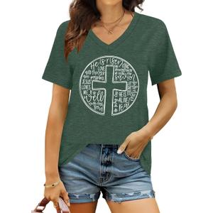 Easter Shirt Women Cute Bunny T Shirt Happy Easter Shirts Rabbit Graphic Easter Gift Tees Holiday V Neck Tops (XL)