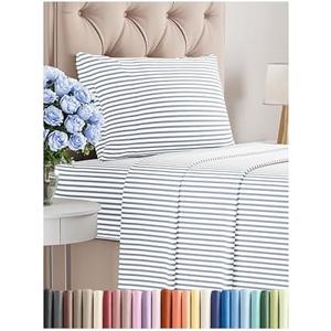 Twin Size 3 Piece Sheet Set - Comfy Breathable & Cooling Bed Sheets Set - Hotel Luxury Bedding for Women, Men, Kids, Teens, Boys & Girls - Deep Pockets, Soft, Wrinkle Free - Oeko-Tex - Blue Stripes 2