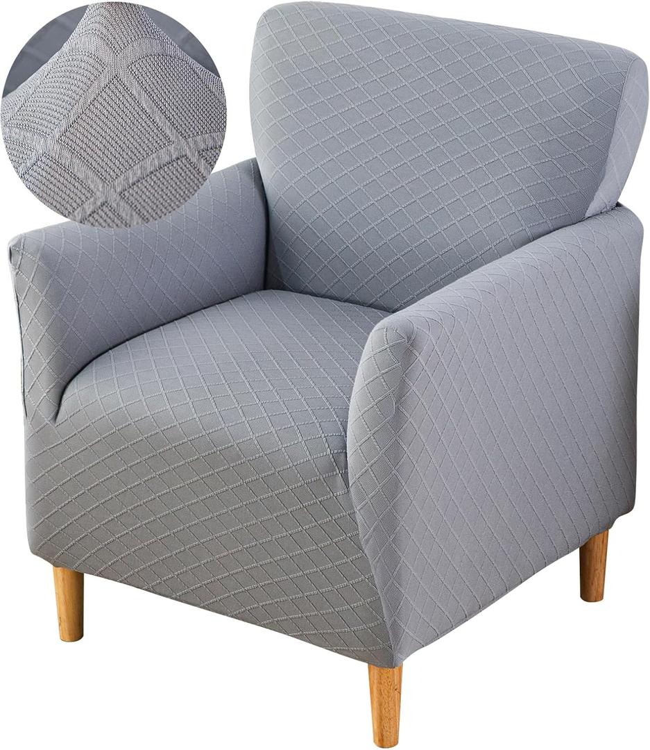 FUANGUI Banquet Armchair Slipcover Chair Covers with Arms Stretch Club Chair Slipcover Soft Armchair Sofa Covers Anti-Slip Furniture Protector for Dogs Pets Home Living Room Decor (1PCS, Twill Check Grey)