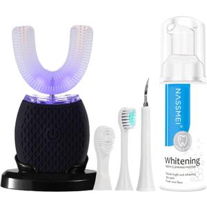 Automatic Toothbrush for Adults Ultrasonic Toothbrush with Soft Bristles Rechargeable Portable 30'' Automatic Timer Wireless Charging Washable Dual-Use for Travel Home (Black)