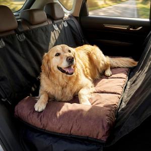 Veehoo Dog Bed for Car, Waterproof Car Dogs Bed with Bolster for Long Trips, Portable Dog Cars Seat Cover for Back Seat & Large Beds Extender for Dogs, Travel Accessories of SUV & Trucks (Brown)