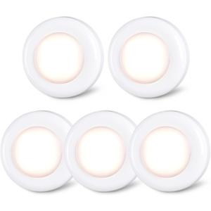 STAR-SPANGLED Push Tap Light, 2.8 Mini Night Touch LED Puck Lamp, Portable Under Cabinet Lighting AAA Battery Operated Powered, DIY Stick On Lights for Closet, Counter, Kitchen, Warm White, 5 Pack