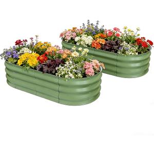Galvanized Raised Garden Bed, 4x2x1 FT Thickening Planter Boxes Outdoor, Raised Beds for Gardening, Easy Assembly Large Garden Bed for Vegetables, Fruits, Flowers (2-Pack) (Green)