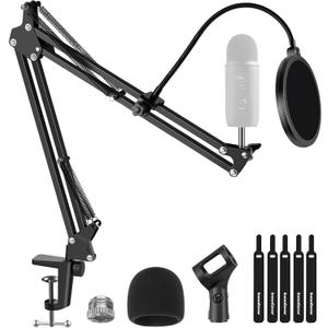 InnoGear Mic Stand for Blue Yeti, Heavy Duty Microphone Stand with Microphone Windscreen and Dual Layered Mic Pop Filter Suspension Boom Scissor Arm Stands for Blue Spark and Other Mics, Medium