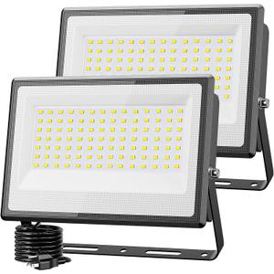 Olafus 2 Pack 150W LED Flood Light Outdoor, 15000LM Super Bright Work Lights Plug in, 6500K, IP66 Waterproof Exterior Floodlight for Stadium Yard Barn