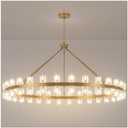 60 Inch Gold Wagon Wheel Chandelier with Crystal Shade, 60 Lights, Modern Farmhouse Style, Ideal for Dining Room, Kitchen, Entryways