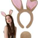 ROC PARTY Easter Bunny Ears Headband Set - Rabbit Ears Hairbands Halloween Costume Accessories