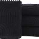 Pidada Hand Towels Set of 4 Striped Pattern 100% Cotton Absorbent Soft Decorative Towel for Bathroom (Black)