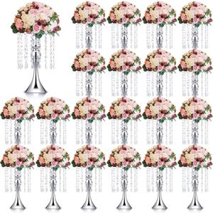 Unittype 20 Pcs Wedding Centerpieces for Tables 13 Inch Tall Crystal Flower Stand Floral Vases for Tabletop Flower Arrangement Stand Anniversary Baptism Party Reception Mother's Day Decor (Silver)