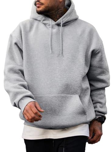JMIERR Men's Sweatshirt Mens Fall Vintage Drawstring Hoodies Sweatshirts for Men Long Sleeve Hooded Pullover with Pockets Collar Fleece Casual Basic Simple Winter Shirts Sweater Light Grey.XL