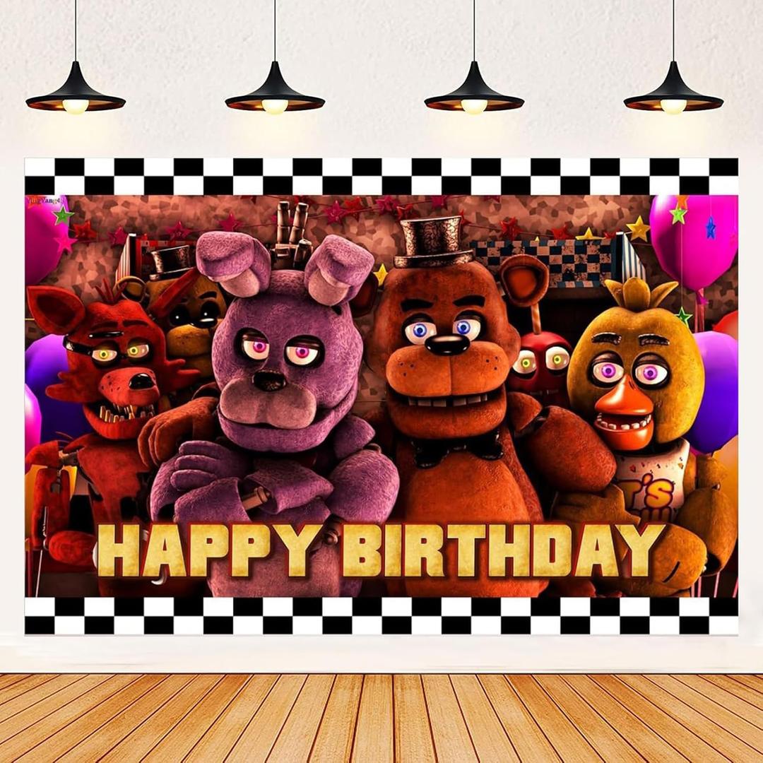 Freddy's Backdrop, 5 Nights Party Background Photo Booth Banner Large Fabric Artistic for Birthday Party Decorations (Red)